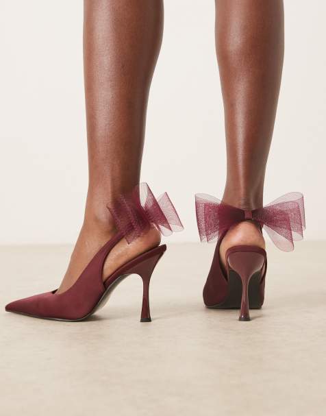 ASOS DESIGN Pansy mesh bow detail high shoe in burgundy - view 1