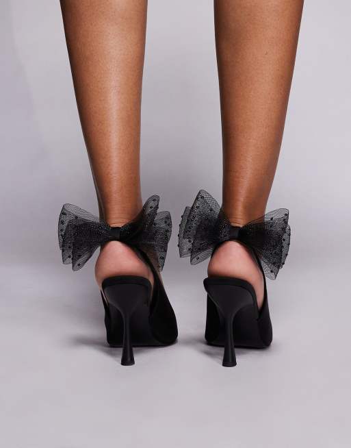 ASOS DESIGN Pansy mesh bow detailing high heeled shoes in black, 4 of 4