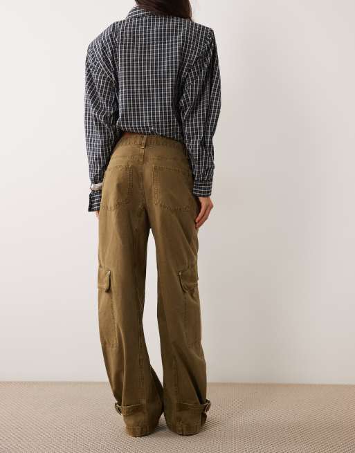 ASOS DESIGN pant with adjustable hem detail in washed khaki, 2 of 5
