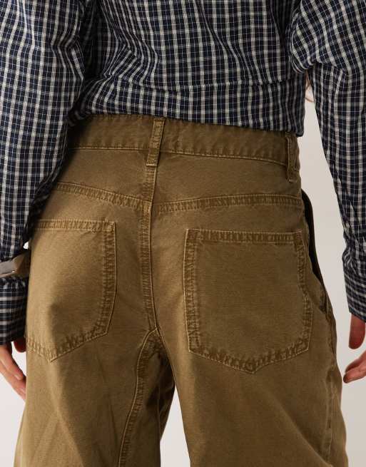 ASOS DESIGN pant with adjustable hem detail in washed khaki, 4 of 5