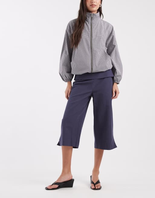 ASOS DESIGN - Pantacourt ajusté en lin mélangé à taille large - Bleu, 2 de 5