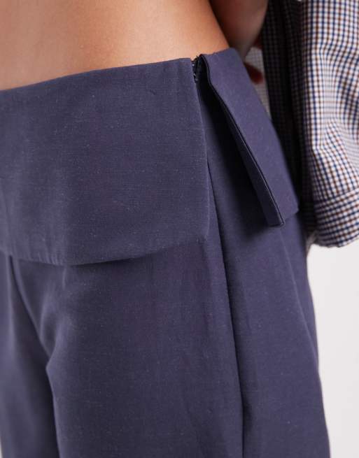 ASOS DESIGN - Pantacourt ajusté en lin mélangé à taille large - Bleu, 4 de 5