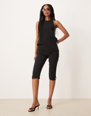 ASOS DESIGN - Pantacourt d'ensemble fendu sur les côtés en bengaline - Noir