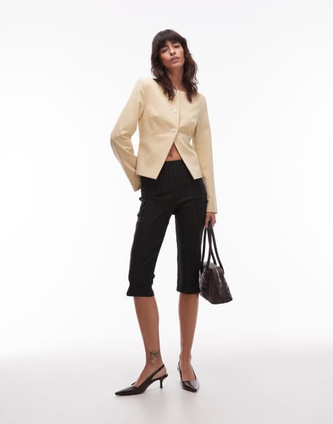 ASOS DESIGN - Pantacourt en bengaline à fines rayures avec fentes latérales - Noir - view 1