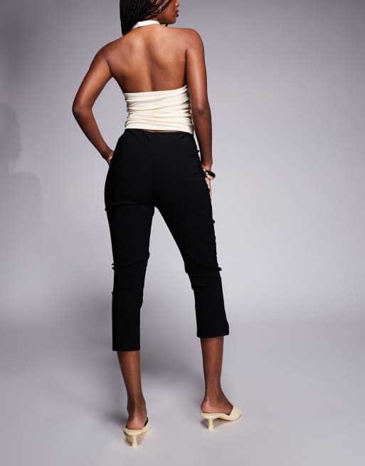ASOS DESIGN bengaline longline capri pants with split hem in black