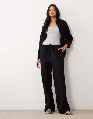 Pantalon à enfiler aspect lin - Noir L