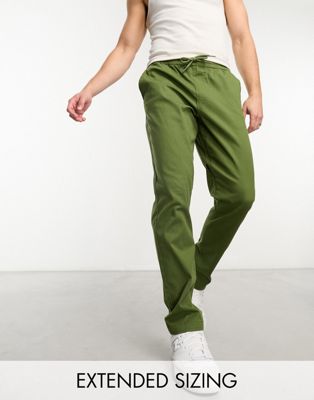 ASOS DESIGN pull on trouser in khaki with elasticated waist - ASOS Price Checker