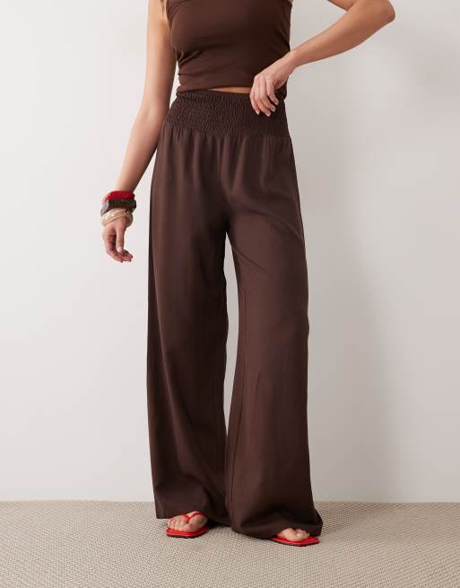 ASOS DESIGN - Pantalon à enfiler avec taille froncée - Chocolat, 3 de 5