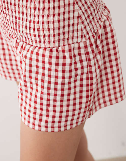 ASOS DESIGN - Pantalon à enfiler avec taille froncée et carreaux vichy - Rouge, 2 de 5