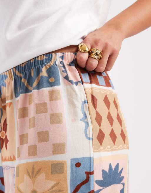 ASOS DESIGN - Pantalon à enfiler en lin mélangé à imprimé mosaïque, 5 de 5