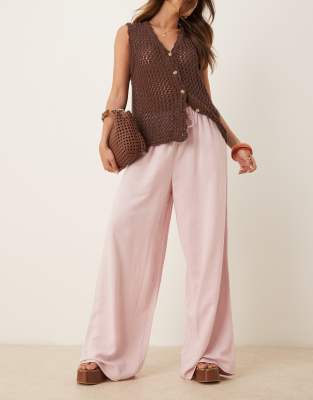 ASOS DESIGN - Pantalon à enfiler en lin mélangé - Rose poudré