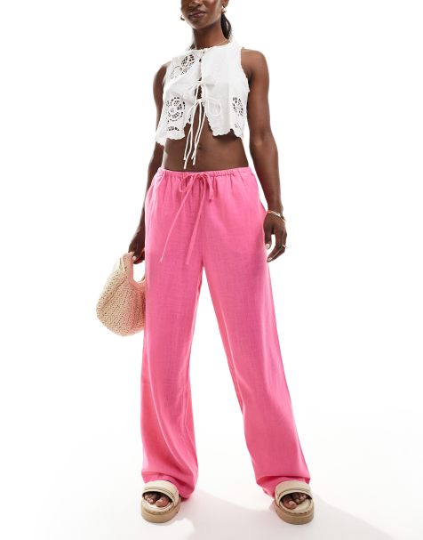 ASOS DESIGN - Pantalon à enfiler en lin mélangé - Rose - view 1