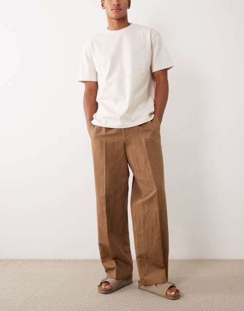 ASOS DESIGN - Pantalon à enfiler large et ajusté en lin majoritaire - Marron chaud - view 1