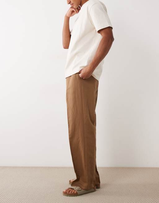 ASOS DESIGN - Pantalon à enfiler large et ajusté en lin majoritaire - Marron chaud, 3 de 5