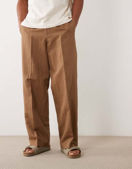 ASOS DESIGN - Pantalon à enfiler large et ajusté en lin majoritaire - Marron chaud, 5 de 5