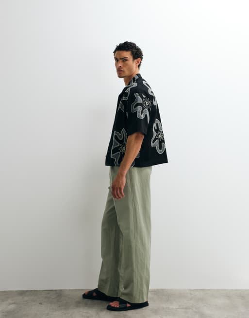 ASOS DESIGN - Pantalon à enfiler large et ajusté en lin mélangé - Vert sauge, 2 de 5