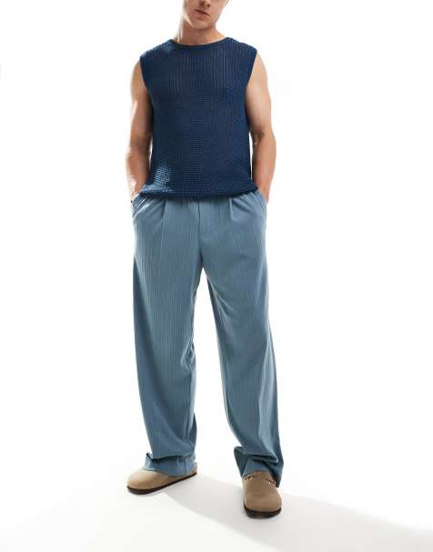 ASOS DESIGN - Pantalon à enfiler texturé coupe ample élégante - Bleu cendré - view 1