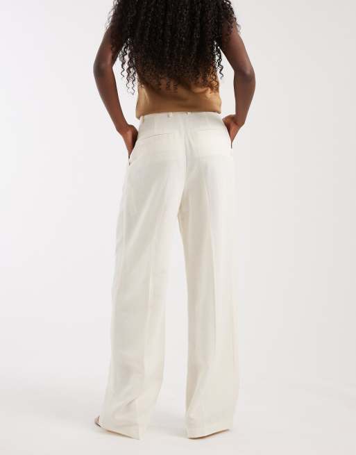 ASOS DESIGN - Pantalon à pinces ample ajusté aspect lin - Ivoire, 3 de 5