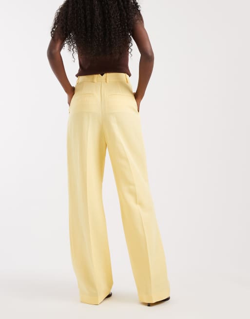 ASOS DESIGN - Pantalon à pinces ample ajusté aspect lin - Jaune pâle, 3 de 5