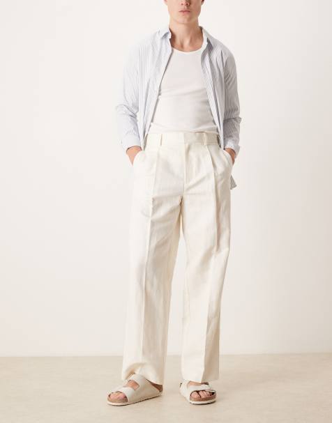 ASOS DESIGN - Pantalon à pinces ample et élégant en lin mélangé - Blanc - view 1