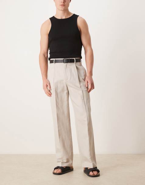 ASOS DESIGN - Pantalon à pinces ample et élégant en lin mélangé - Taupe - view 1