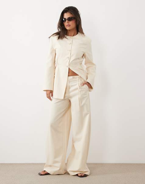 ASOS DESIGN pantalon à taille nouée crème, ensemble 2 pièces - view 1