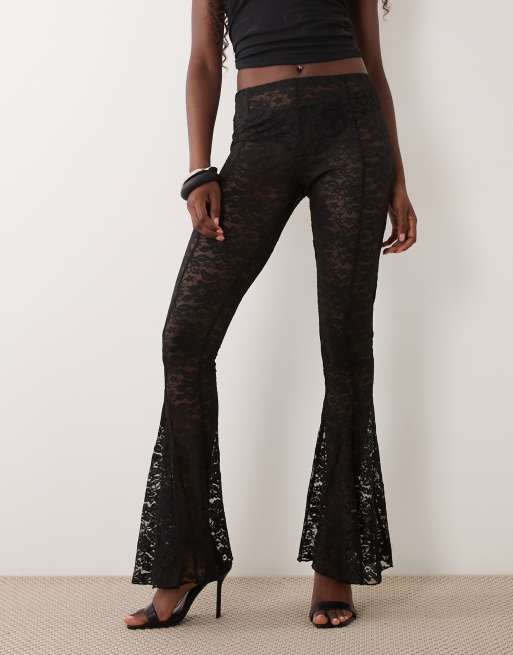 ASOS DESIGN - pantalón acampanado de encaje godet en negro, 4 de 5