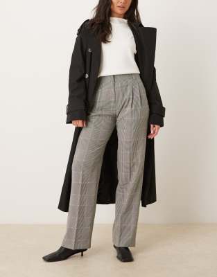 Pantalon ajusté à pinces avec taille haute et motif à carreaux-Pas de couleur 40