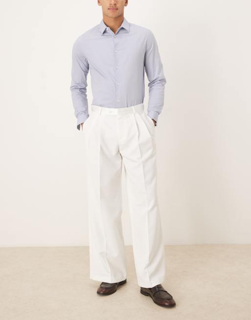 ASOS DESIGN - Pantalon ajusté ample à pinces doubles et taille en satin - Blanc, 2 de 5