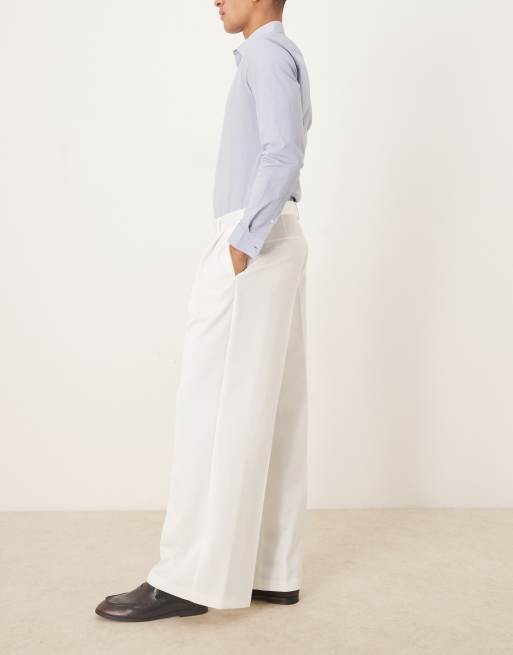 ASOS DESIGN - Pantalon ajusté ample à pinces doubles et taille en satin - Blanc, 3 de 5