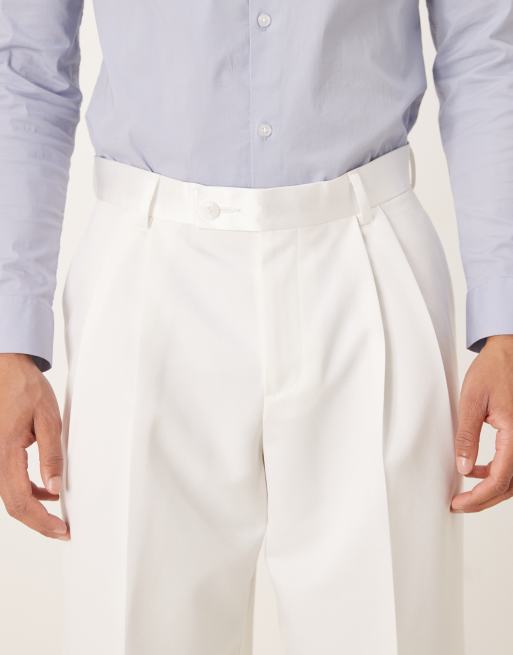 ASOS DESIGN - Pantalon ajusté ample à pinces doubles et taille en satin - Blanc, 4 de 5