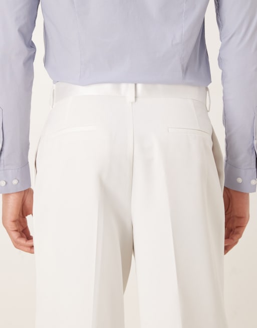 ASOS DESIGN - Pantalon ajusté ample à pinces doubles et taille en satin - Blanc, 5 de 5