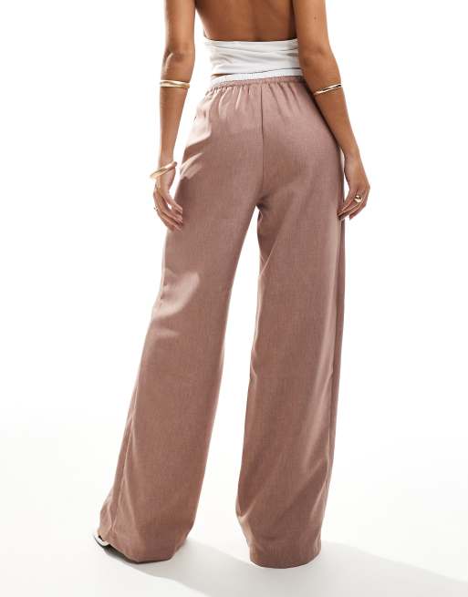 ASOS DESIGN - Pantalon ajusté ample avec taille contrastante - Vison, 4 de 5