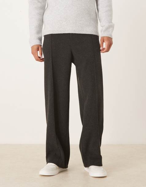 ASOS DESIGN - Pantalon ajusté ample en tissu aspect laine - Anthracite - view 1