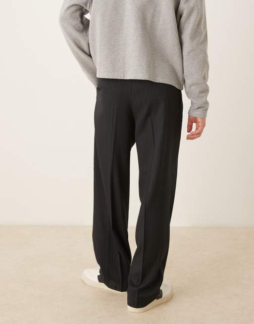 ASOS DESIGN - Pantalon ajusté coupe ample à fines rayures - Bleu marine, 3 de 5