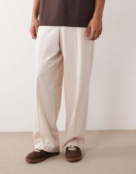 ASOS DESIGN - Pantalon ajusté coupe ample confortable en sergé stretch avec taille élastique - Écru - view 1