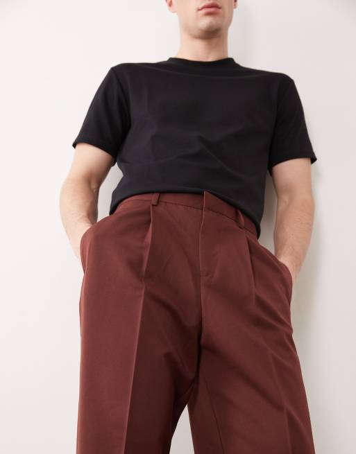 ASOS DESIGN - Pantalon ajusté coupe décontractée fuselée à pinces - Bordeaux, 2 de 5
