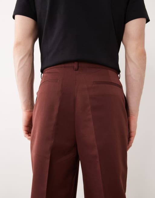 ASOS DESIGN - Pantalon ajusté coupe décontractée fuselée à pinces - Bordeaux, 3 de 5