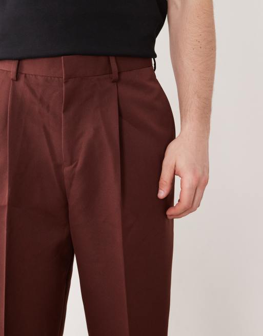 ASOS DESIGN - Pantalon ajusté coupe décontractée fuselée à pinces - Bordeaux, 5 de 5