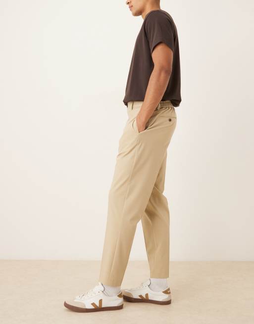 ASOS DESIGN - Pantalon ajusté coupe fuselée confortable en sergé stretch avec taille élastique - Beige, 3 de 5
