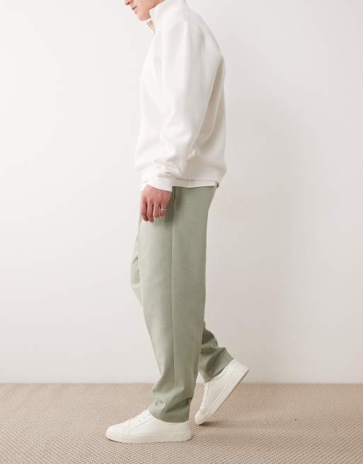 ASOS DESIGN - Pantalon ajusté coupe fuselée oversize avec laine à chevrons - Vert sauge, 3 de 5
