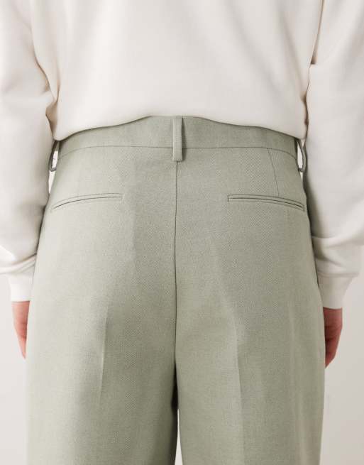 ASOS DESIGN - Pantalon ajusté coupe fuselée oversize avec laine à chevrons - Vert sauge, 4 de 5