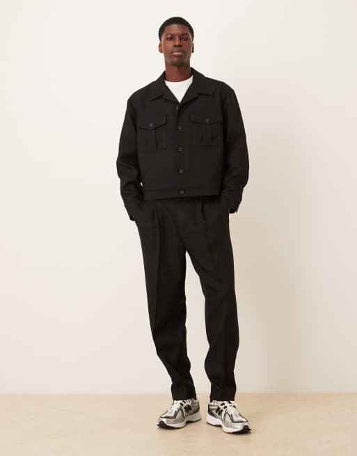 ASOS DESIGN - Pantalon ajusté d'ensemble coupe oversize fuselée avec taille partiellement élastique - Noir, 2 de 5