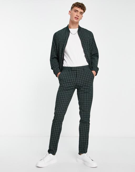 ASOS DESIGN - Pantalon ajusté d'ensemble élégant à motif quadrillé - Vert forêt