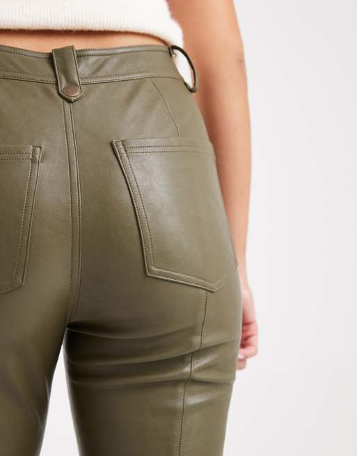 ASOS DESIGN - Pantalon ajusté en similicuir à détails style motard - Vert foncé, 3 de 5