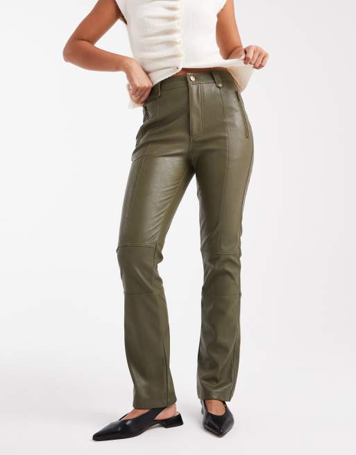 ASOS DESIGN - Pantalon ajusté en similicuir à détails style motard - Vert foncé, 4 de 5