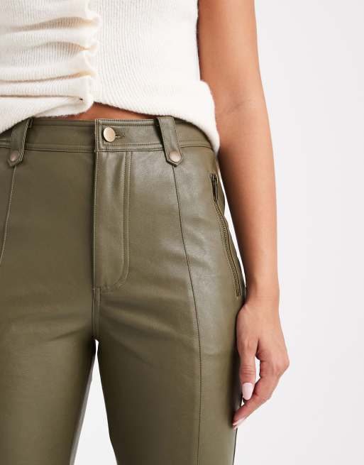 ASOS DESIGN - Pantalon ajusté en similicuir à détails style motard - Vert foncé, 5 de 5