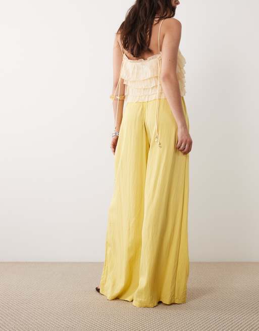 ASOS DESIGN - Pantalon ajusté fluide à taille triple plis - Jaune, 5 de 5