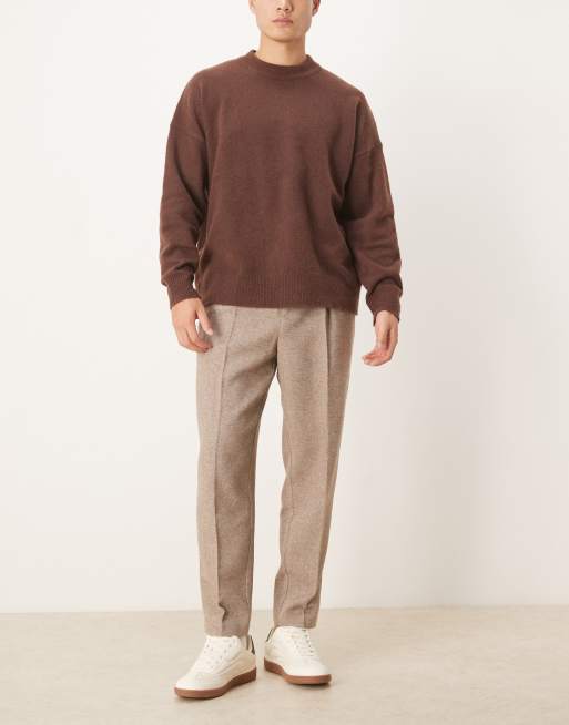 ASOS DESIGN - Pantalon ajusté fuselé et décontracté en laine à chevrons - Beige, 2 de 5