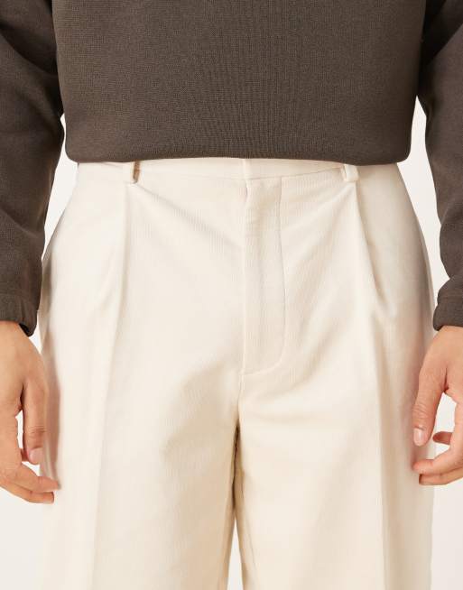 ASOS DESIGN - Pantalon ajusté oversize coupe fuselée en velours côtelé à pinces - Écru, 5 de 5